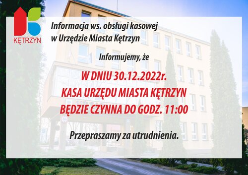 Informacja ws. obsługi kasowej w Urzędzie Miasta Kętrzyn