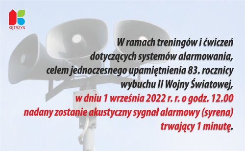 Informacja o ćwiczeniach systemu alarmowania 1 września 2022