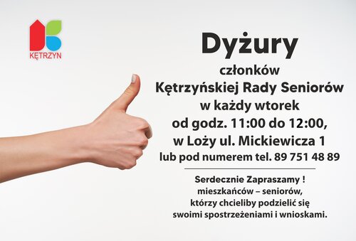 Informacja o dyżurach Kętrzyńskiej Rady Seniorów.