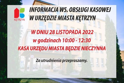 INFORMACJA WS. OBSŁUGI KASOWEJ W URZĘDZIE MIASTA KĘTRZYN