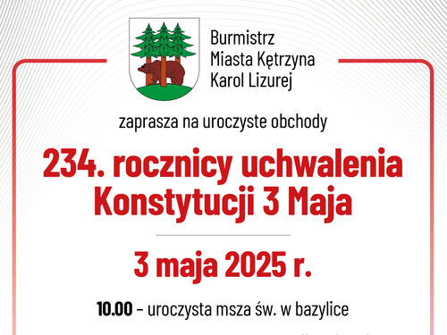 Zaproszenie na uroczyste obchody 234. rocznicy uchwalenia Konstytucji 3 Maja