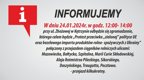 Informujemy - 24 stycznia odbędzie się protest rolników