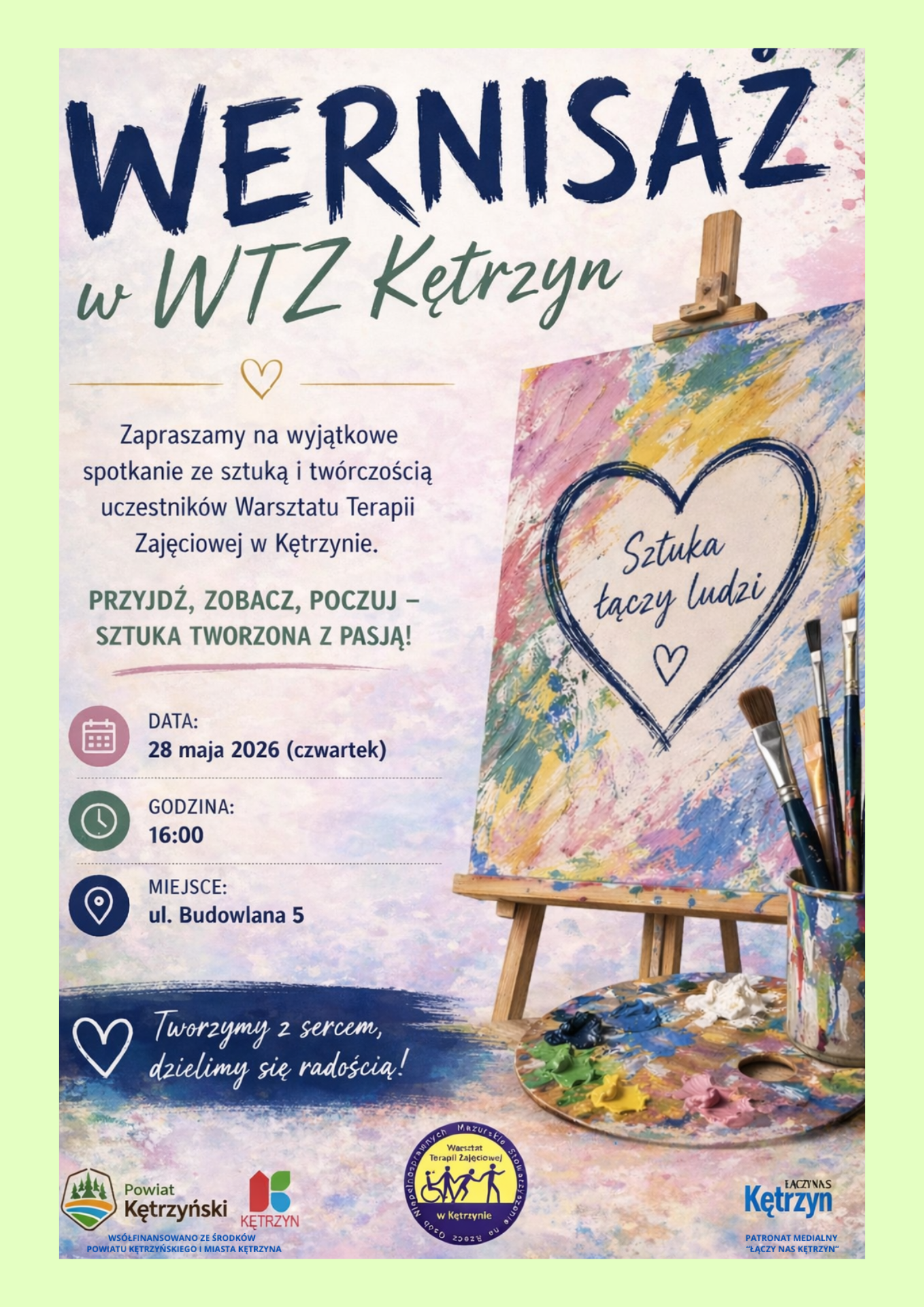 Plakat zapraszający na wernisaż WTZ Kętrzyn 