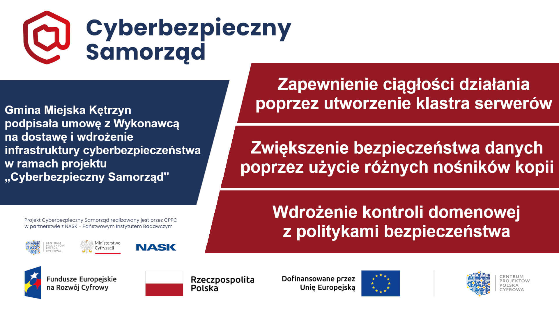 Baner reklamowy dla umowy dostawy i wdrożenia infrastruktury z projektu Cyberbezpieczny Samorząd